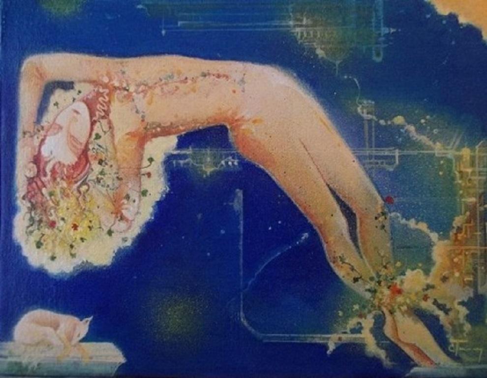 Gerard Tunney
Nachtschwärmer
Original-Gemälde
Ungerahmt verkauft
Eine Ballettfigur, die durch eine Ballettsuite von "Ein Sommernachtstraum" angeregt wird. Die Figur ruht während der Proben und träumt vom Ballett und dem Bühnenbild, die sich