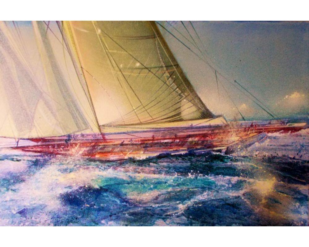 Sirocco by Gerard Tunney by Gerard Tunney [2021]

Sirocco by Gerard Tunney is an original painting. A composition made up of the dominant horizontals of Sirocco set against the vertical diagonals of theyacht sails and the decking/ rigging