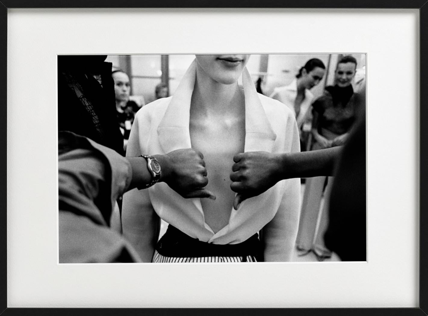 Abraham Pelham Haute Couture - Model in white shirt, fine art photography, 1999 - Gray Figurative Photograph by Gérard Uféras