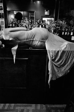 Vintage Elisa Jimenez, Ready to Wear 2000, NY, Black-and-white Photo of Woman on Bar