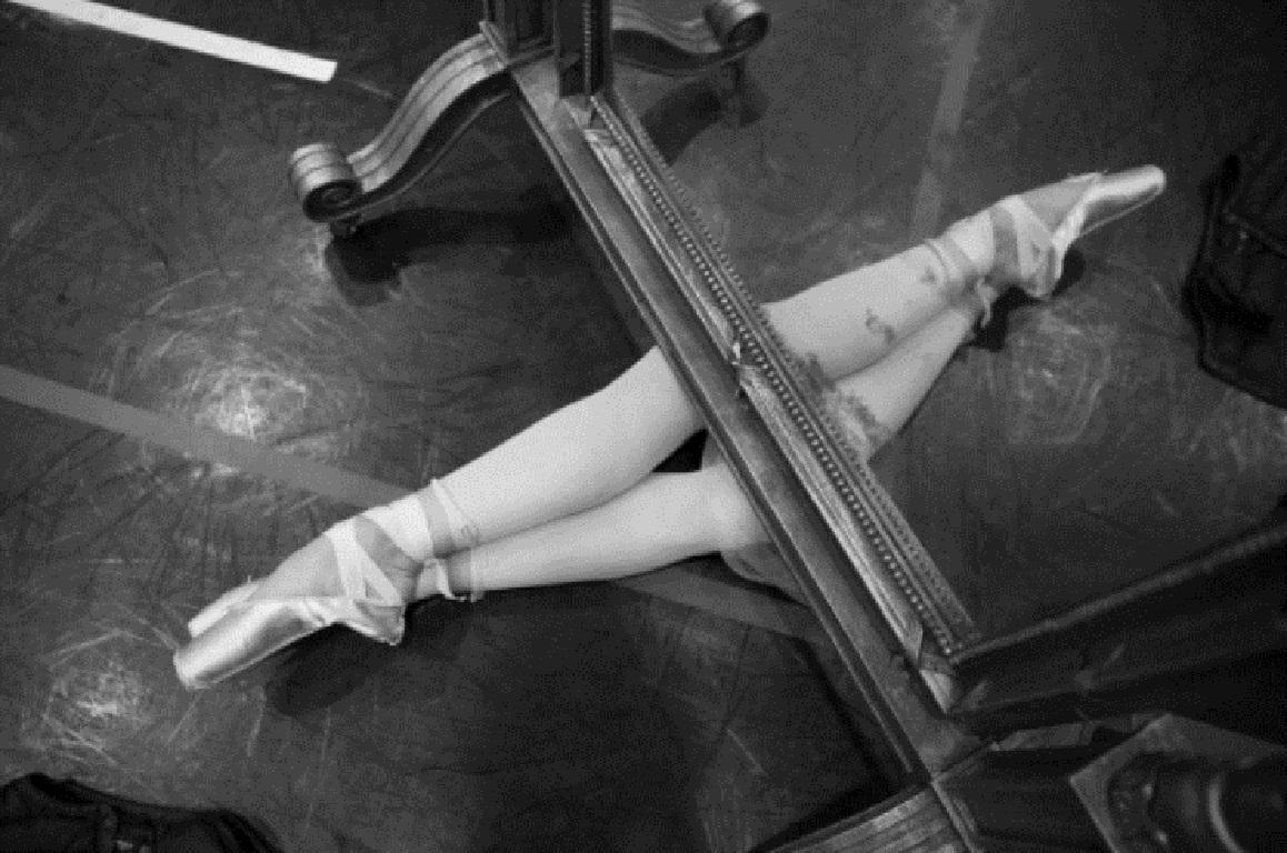 Gérard Uféras Black and White Photograph - Piano Legs, Teatro Alla Scala Ballet Company - Ballet Shoes under a piano
