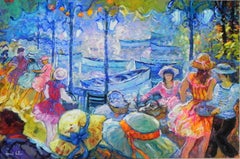 "Belle Soiree Au Bord Du Lac", Gerard Valtier, Oil on Canvas, French, 32x46 in.