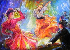 "Danse Enchanteresse", Gerard Valtier, Oil on Canvas, French, 35x46 in., Music