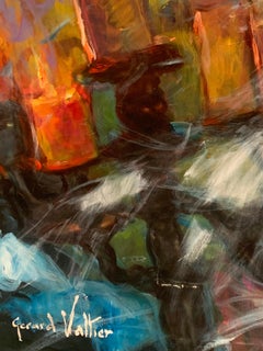 "La Cascade Aux Lumieres", Gerard Valtier, Oil on Canvas, French, 55x95,  Music