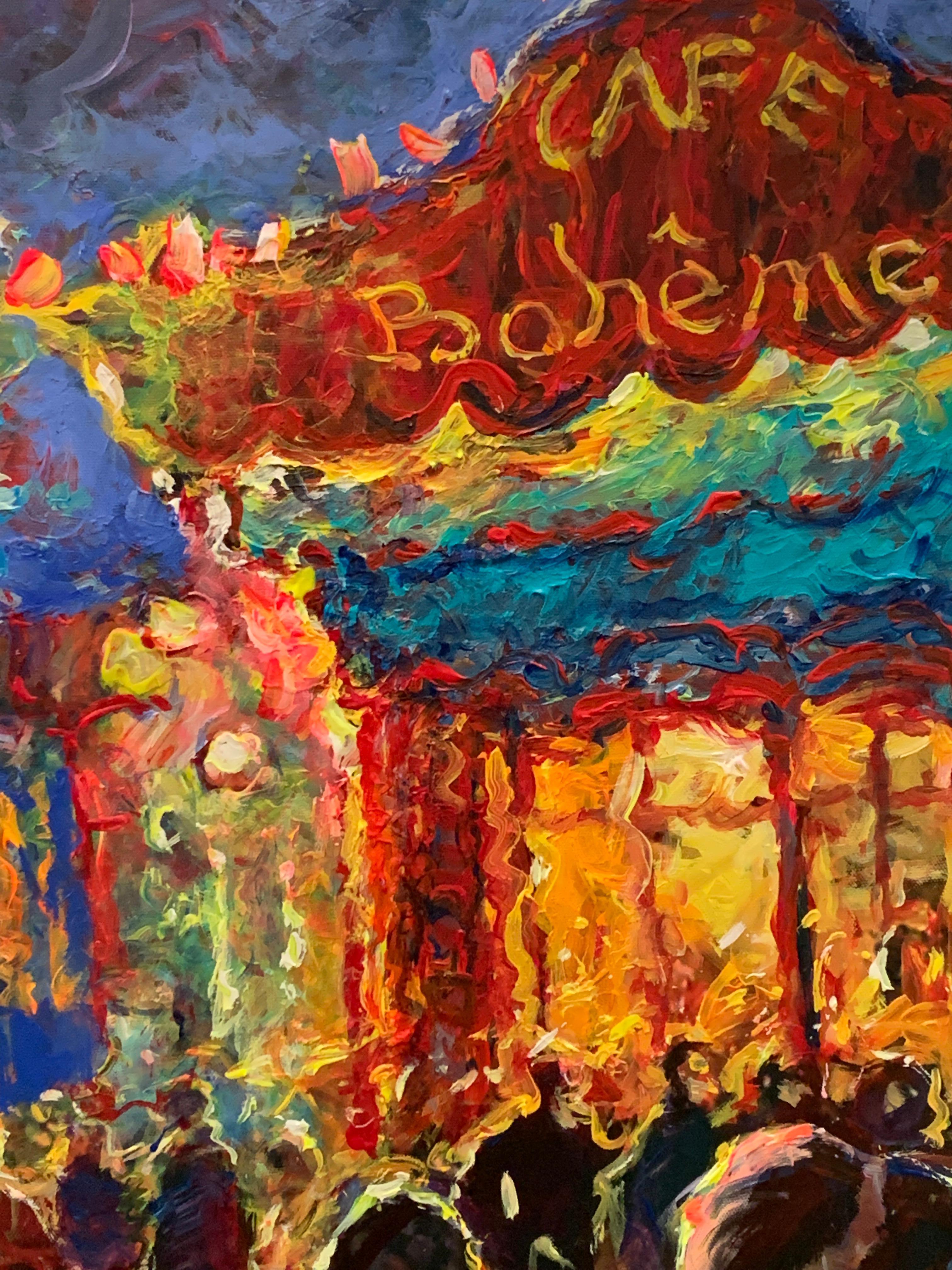 „Le Cafe Boheme de Paris“, Gerard Valtier, Öl auf Leinwand, Französisch, 29x36 Zoll. im Angebot 4