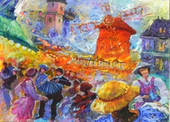 "Moulin Rouge en Fete", Gerard Valtier, Oil on Canvas, French, 35x46 in., Dance