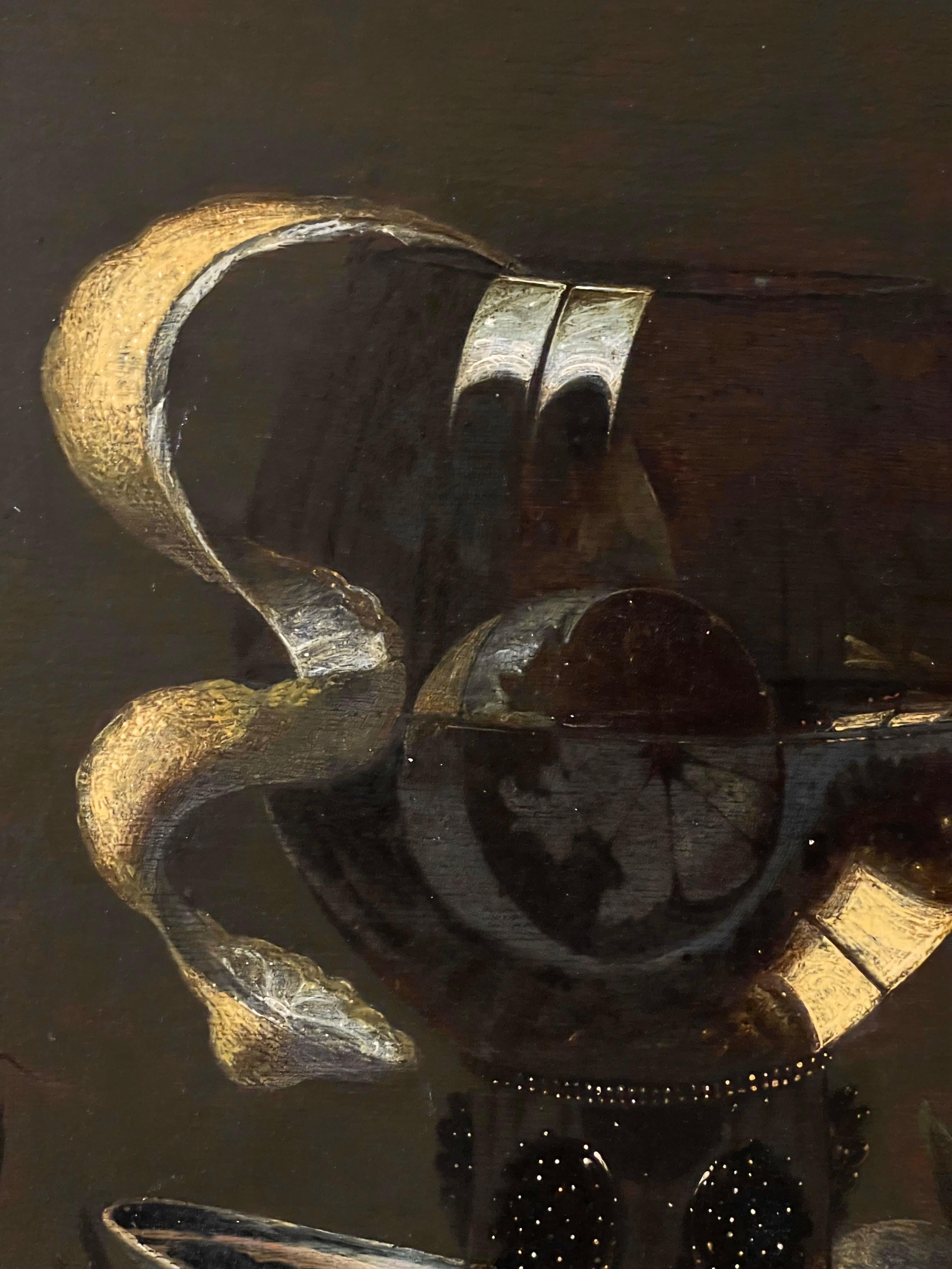 17th century Dutch Still-life with Roemer, Tazza and fruit in a Wanli dish 1655 - Black Still-Life Painting by Gerard Van Berleborch