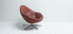 Gerard Van Den Berg Leather Swivel Tear Drop Shaped Lounge Chair