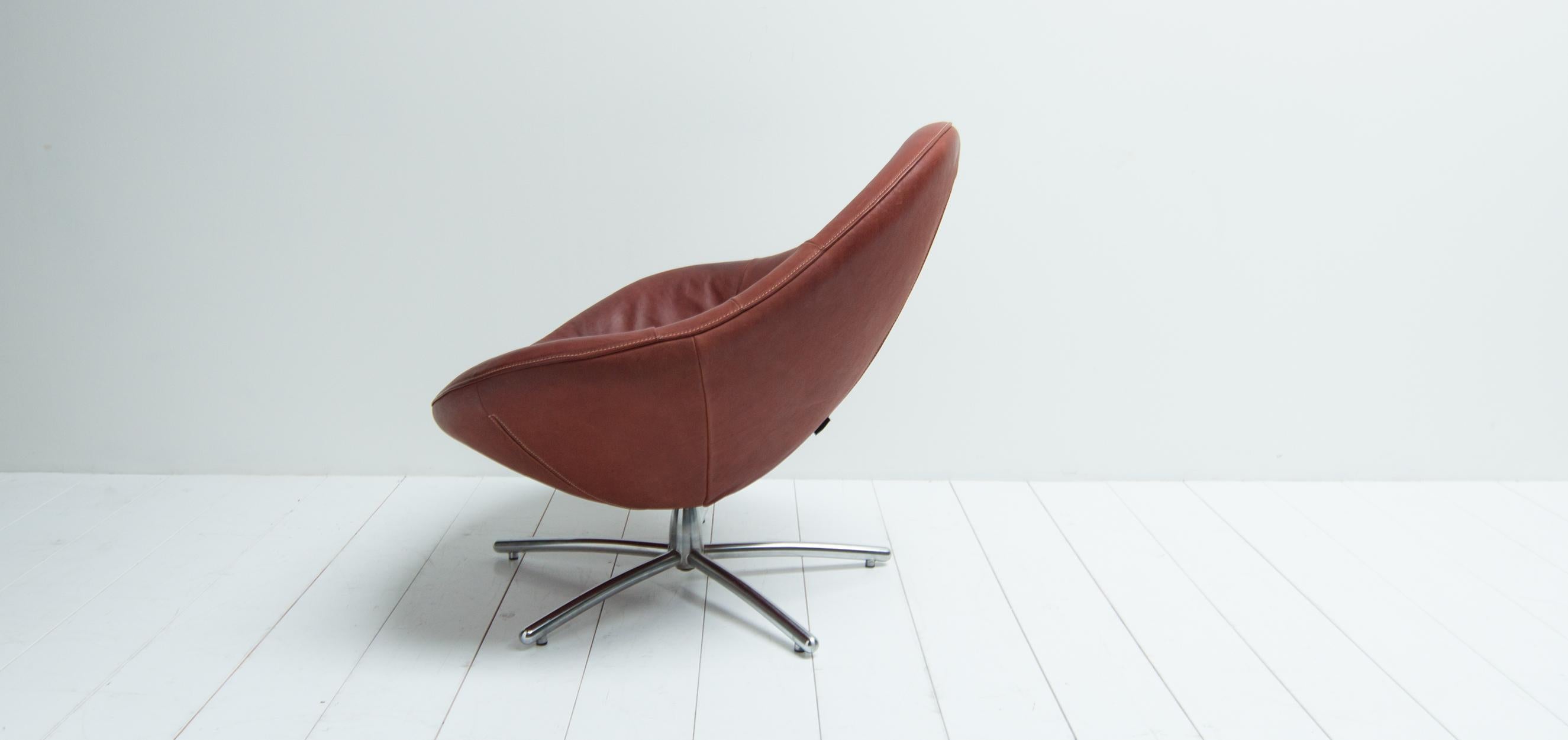 Modern Gerard Van Den Berg Leather Swivel Tear Drop Shaped Lounge Chair