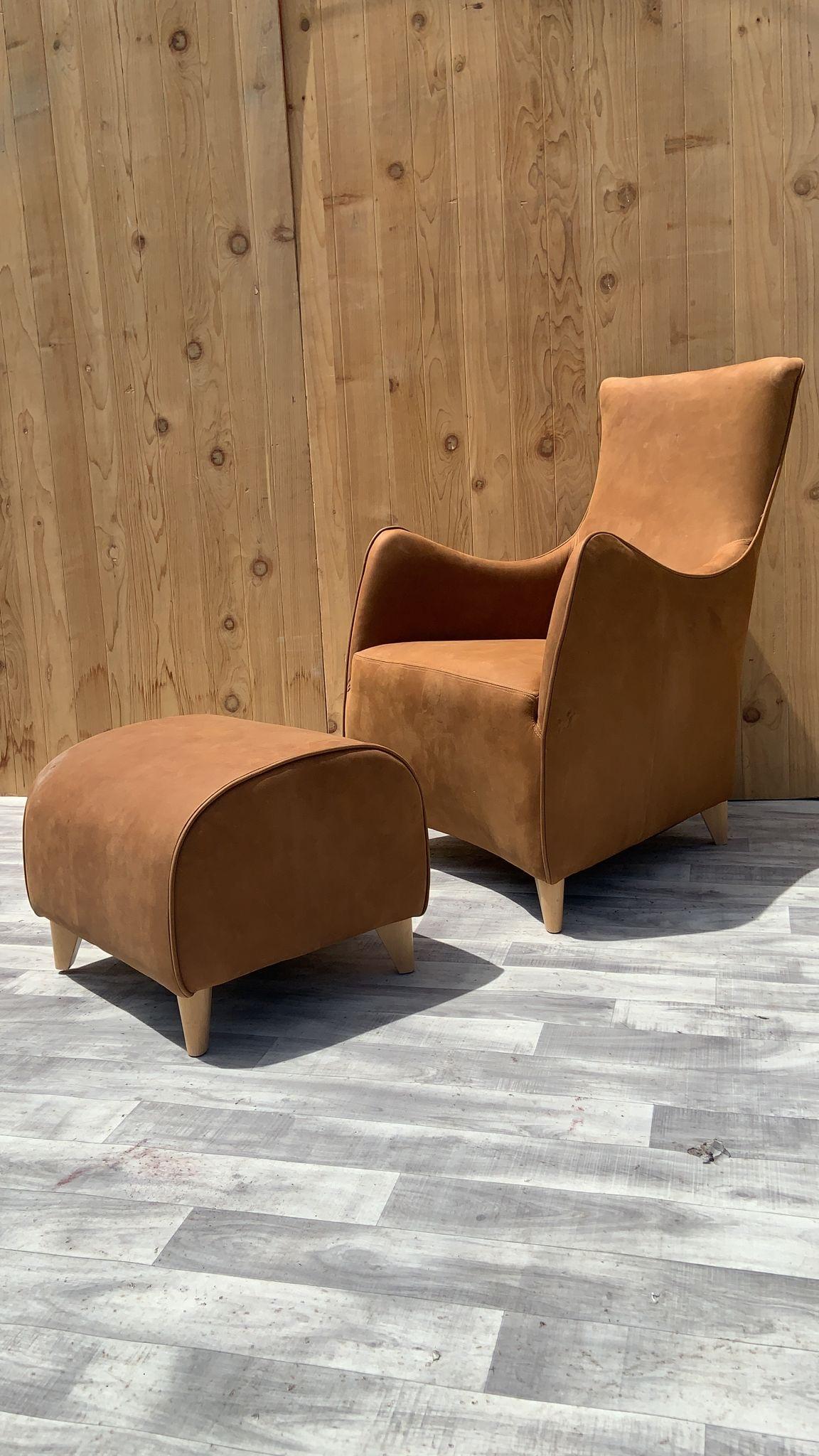 Cuir Gerard Van Den Berg - 2 chaises longues et 2 repose-pieds nouvellement tapissés - Ensemble de 4 pièces en vente
