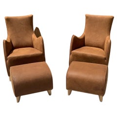 Gerard Van Den Berg 2 Lounge Chairs & 2 Ottomans Newly Upholstered - 4 Piece Set