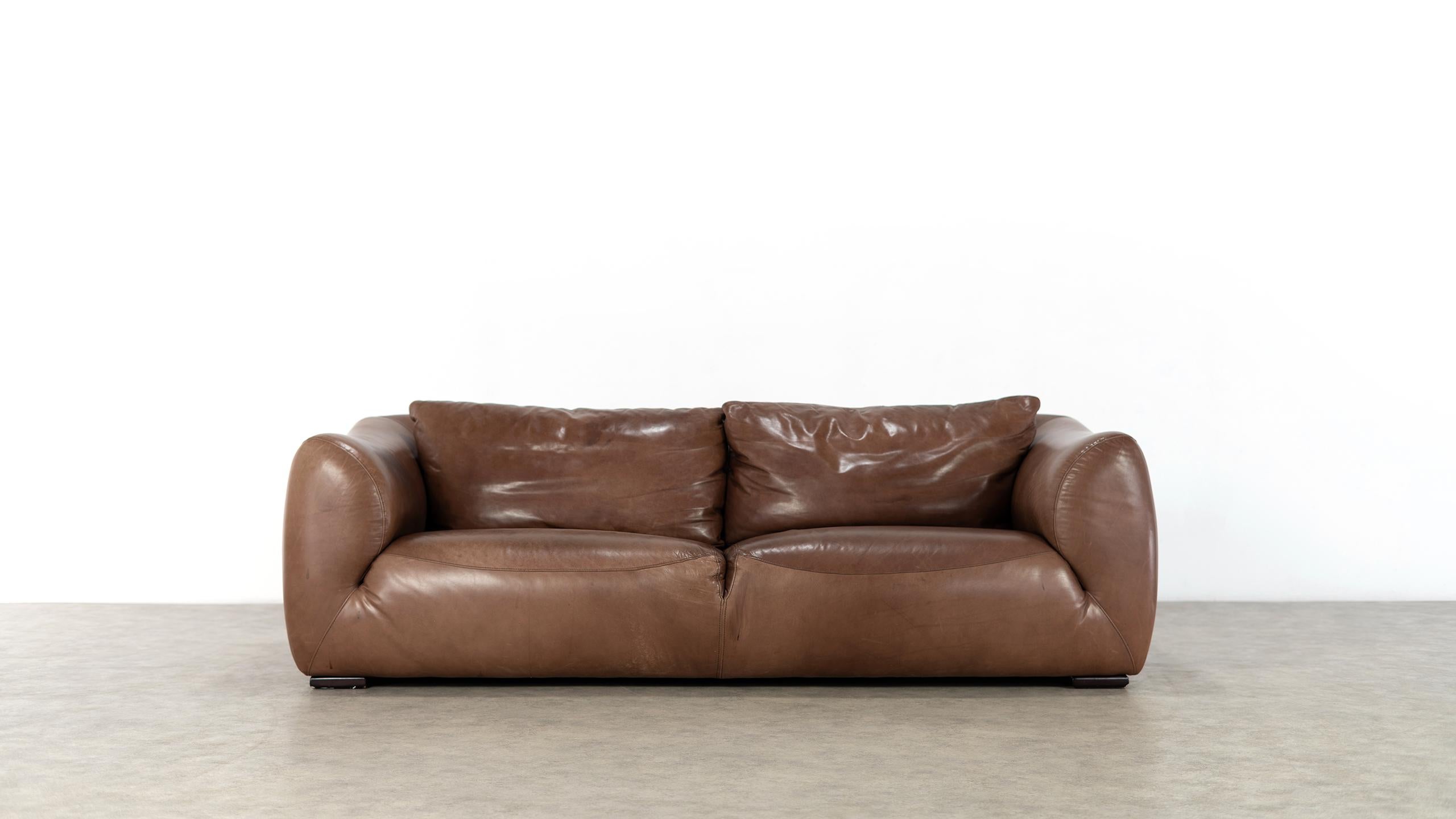 Mid-Century Modern Gerard van den Berg 'attr. to', Sofa in Chocolate Leather, 1970 Netherlands