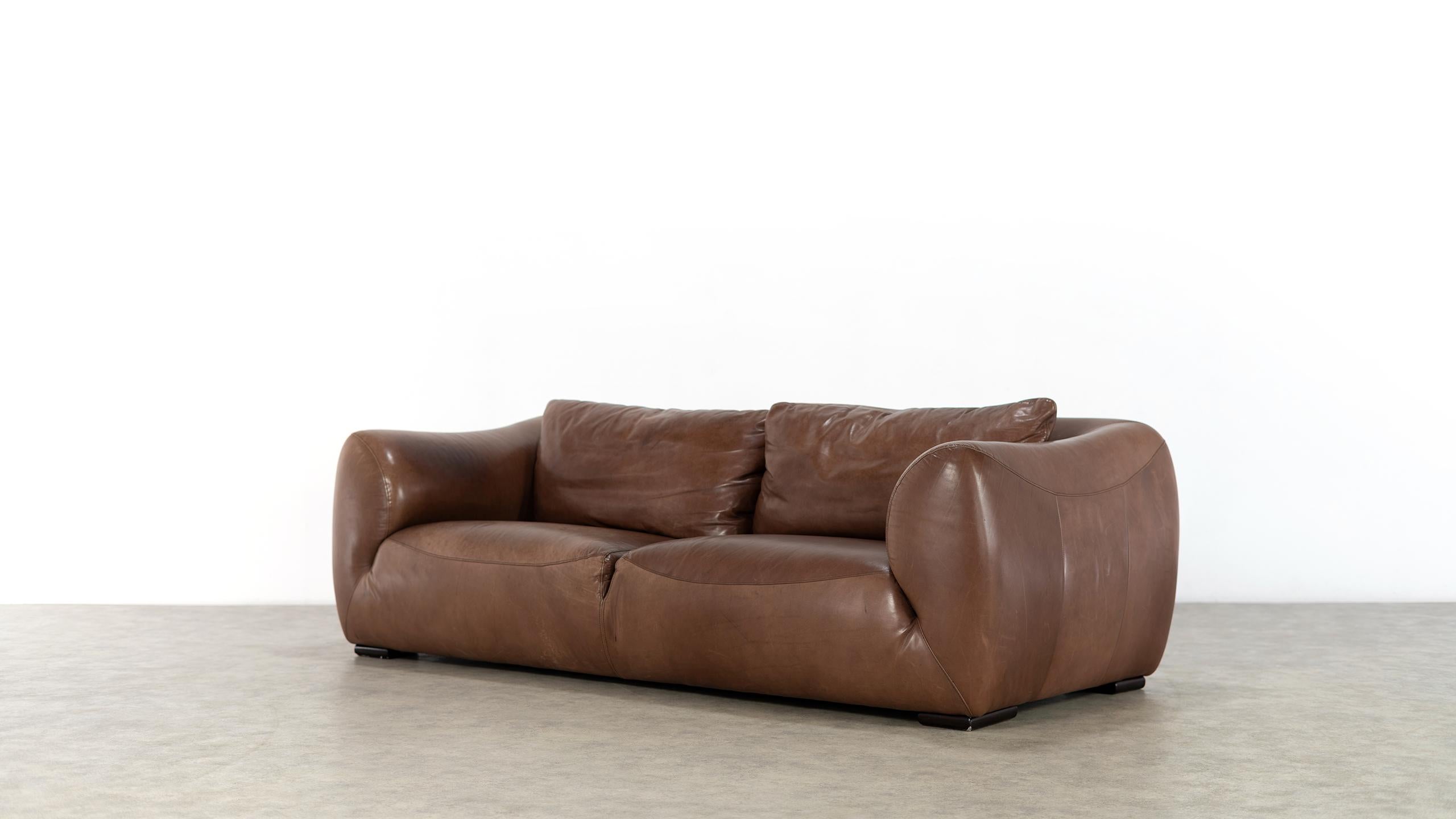 Dutch Gerard van den Berg 'attr. to', Sofa in Chocolate Leather, 1970 Netherlands
