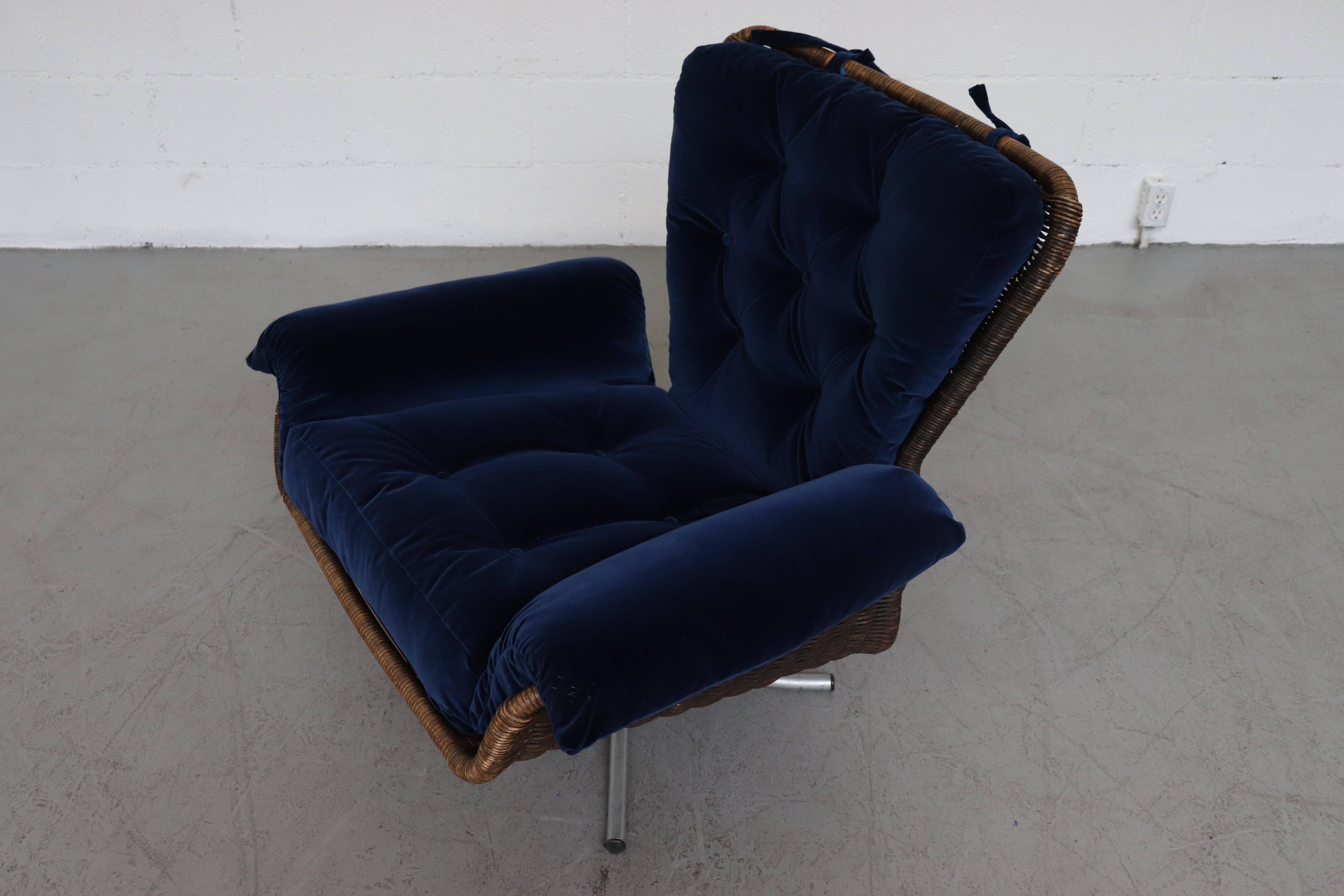 Mid-Century Modern Gerard van den Berg Attributed Woven Rattan Lounge Chair