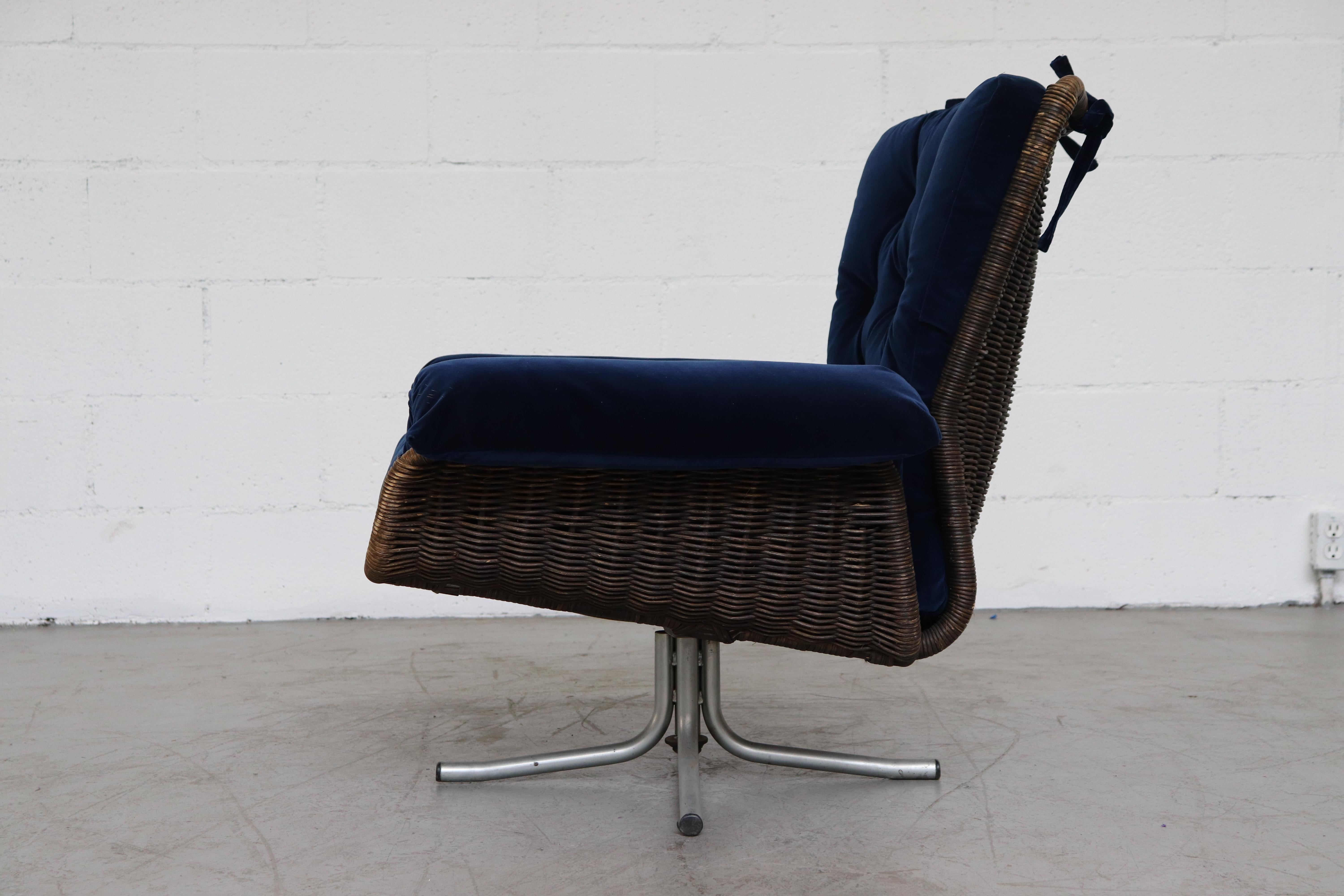 Dutch Gerard van den Berg Attributed Woven Rattan Lounge Chair