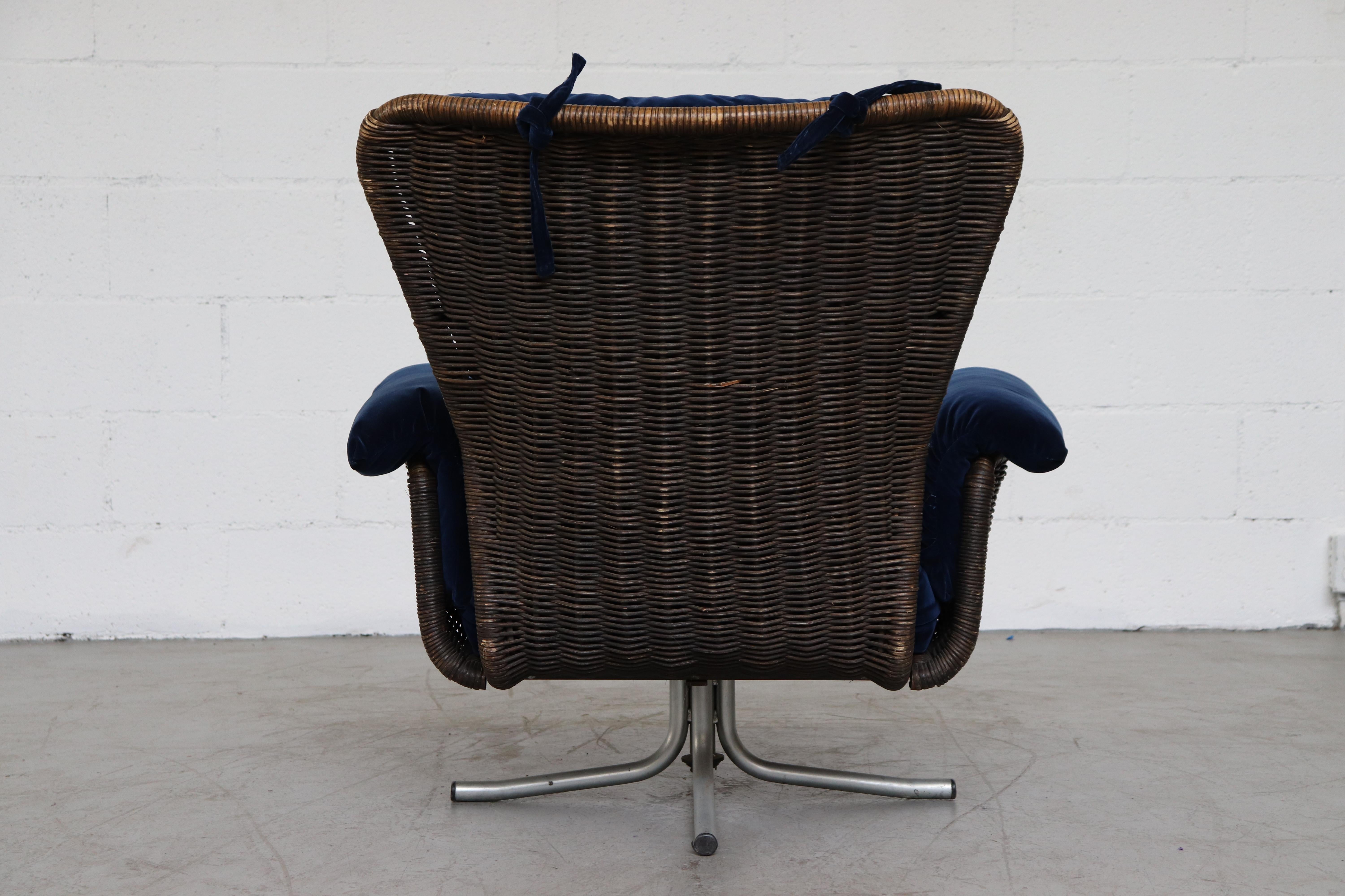 Mid-20th Century Gerard van den Berg Attributed Woven Rattan Lounge Chair