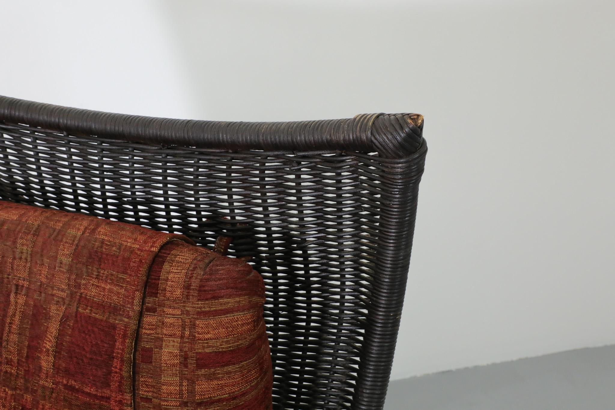 Gerard van den Berg Black Rattan Lounge Chair with Fabric Cushions  6