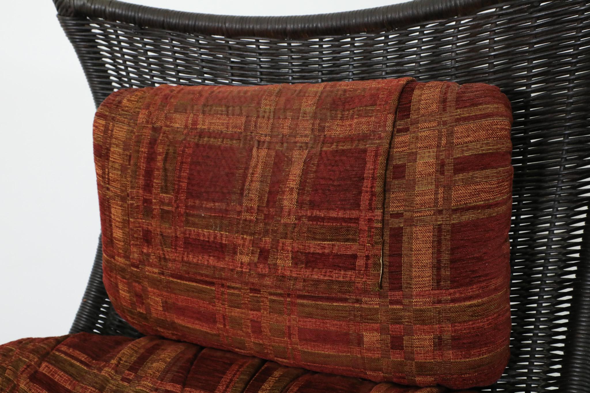 Gerard van den Berg Black Rattan Lounge Chair with Fabric Cushions  7
