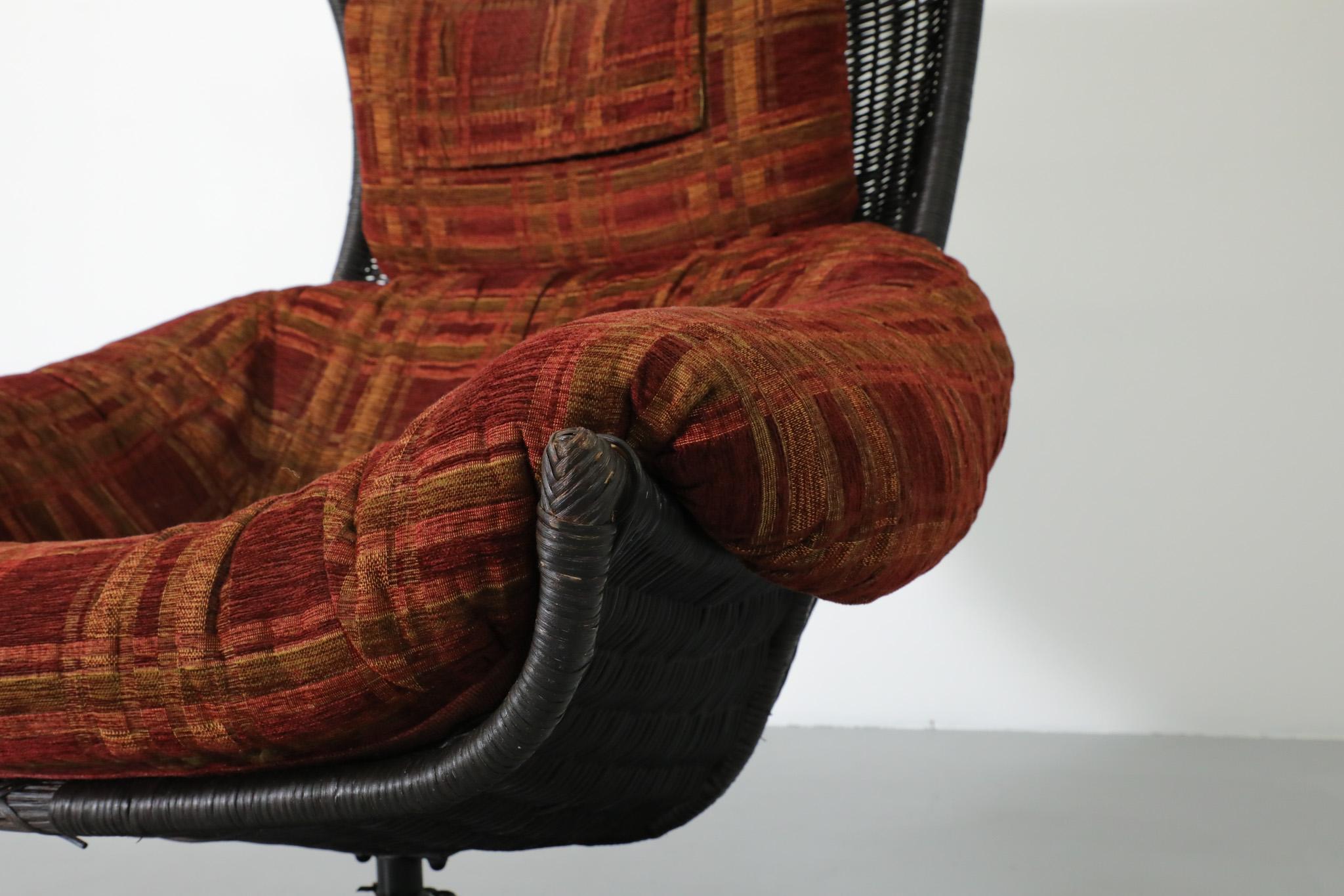 Gerard van den Berg Black Rattan Lounge Chair with Fabric Cushions  10