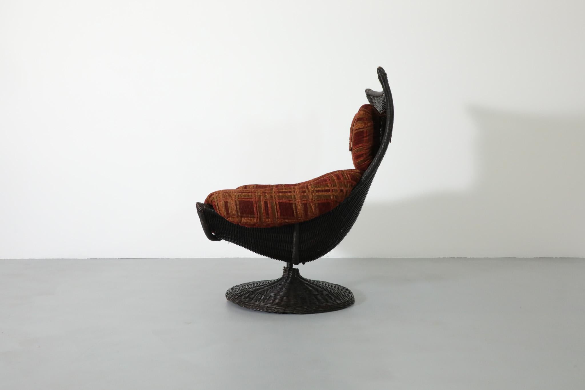 Dutch Gerard van den Berg Black Rattan Lounge Chair with Fabric Cushions 