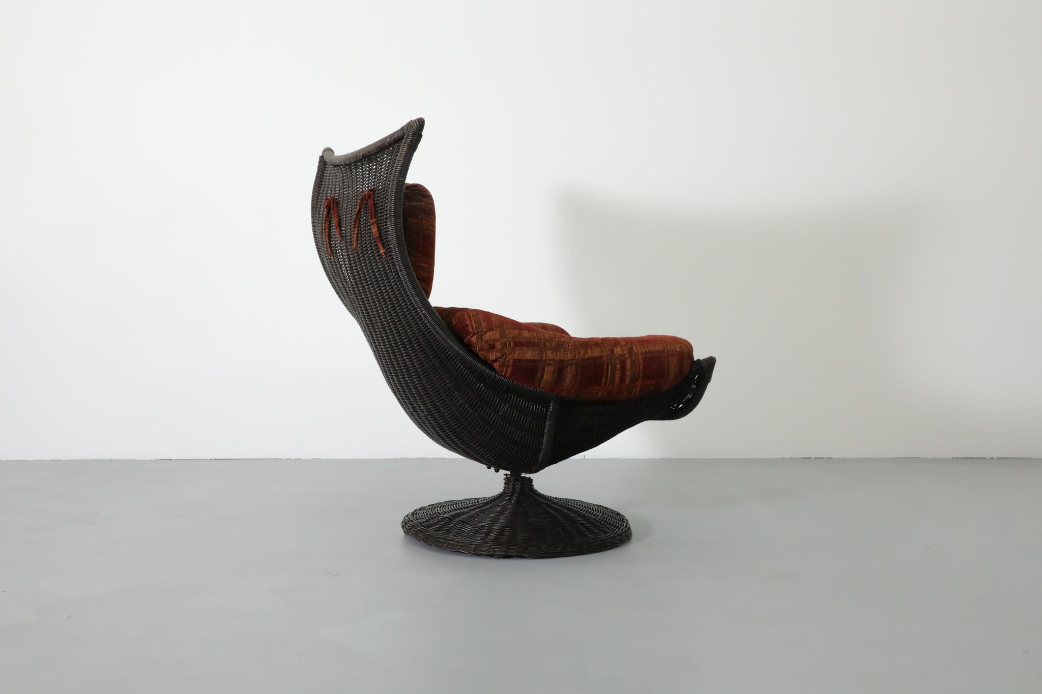 Metal Gerard van den Berg Black Rattan Lounge Chair with Fabric Cushions 