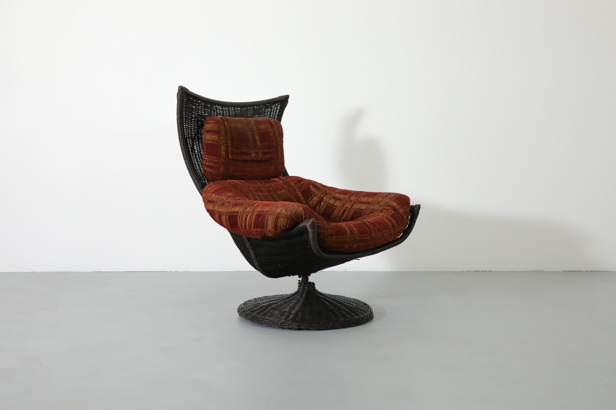 Gerard van den Berg Black Rattan Lounge Chair with Fabric Cushions  1