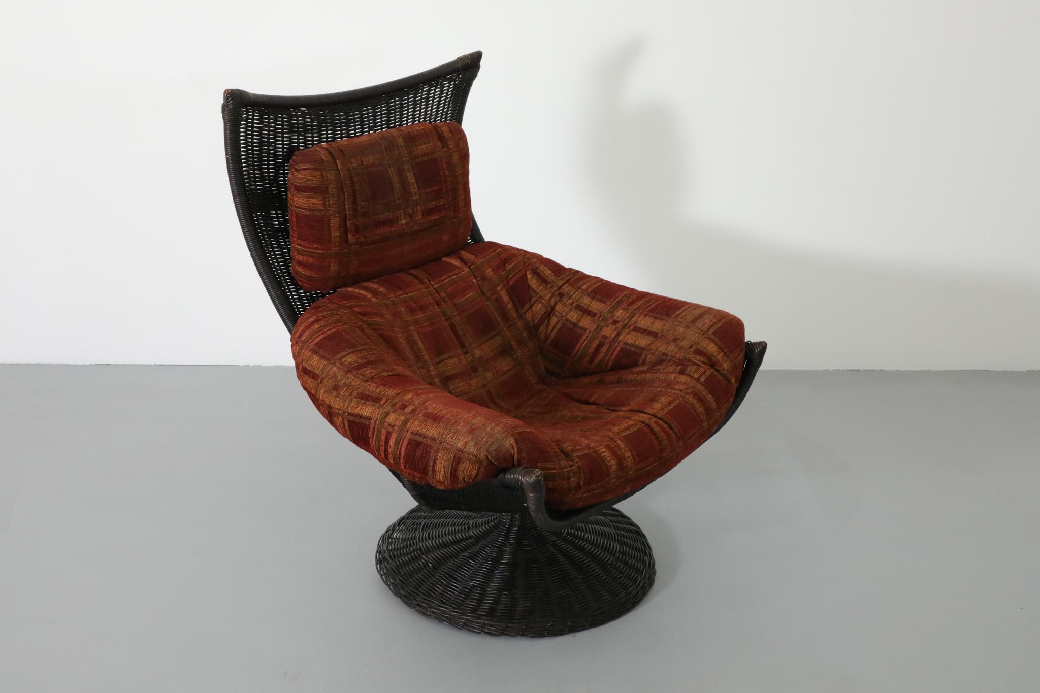 Gerard van den Berg Black Rattan Lounge Chair with Fabric Cushions  2