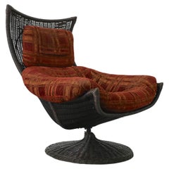 Gerard van den Berg Black Rattan Lounge Chair with Fabric Cushions 