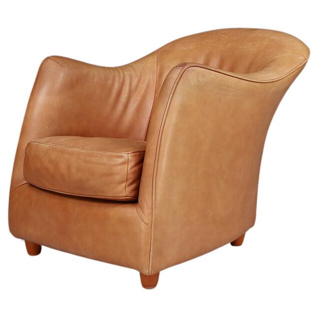 Gerard Van Den Berg Cognac Leather Lounge Chair, circa 1970s. For Sale