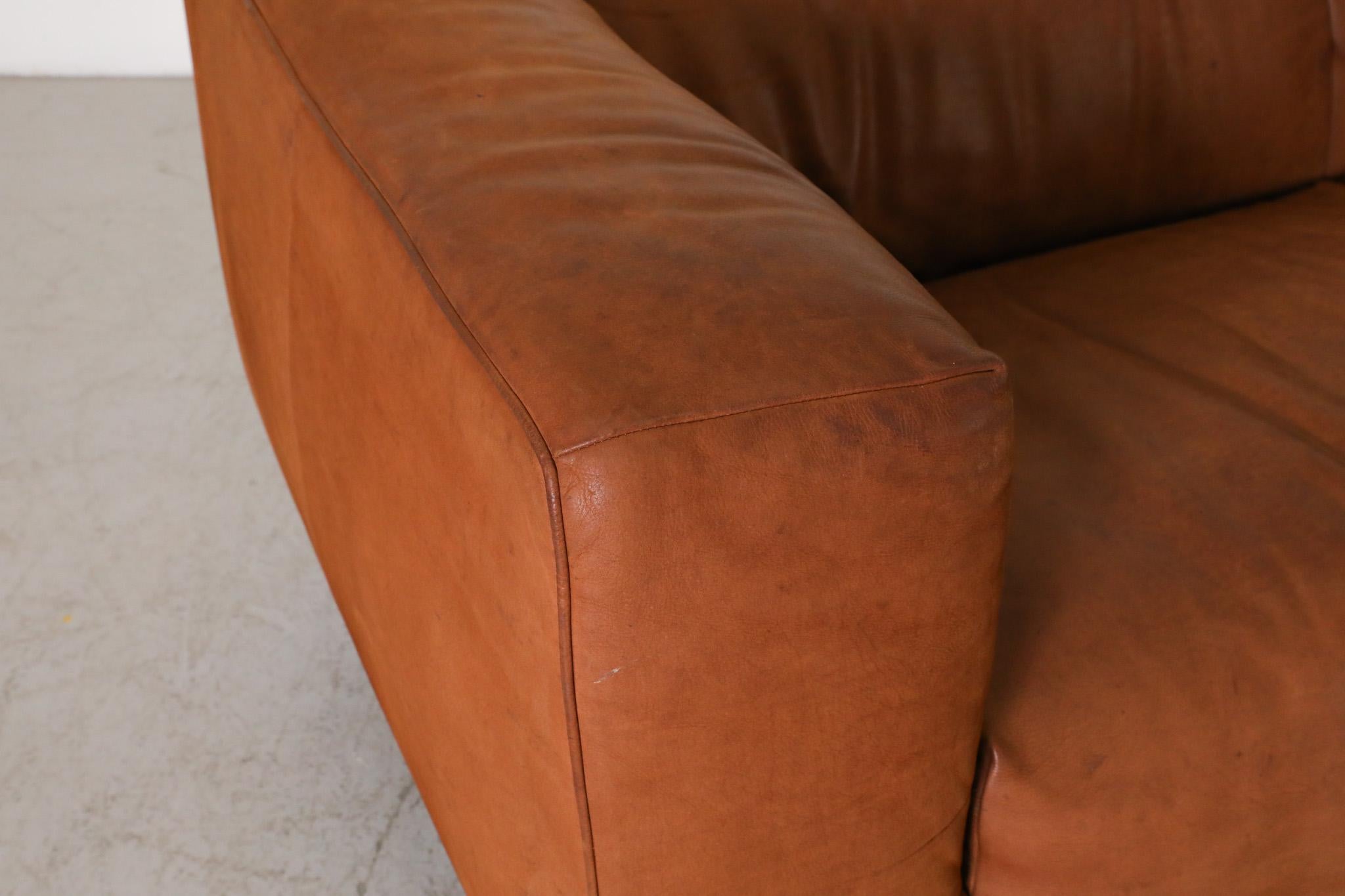Gerard van den Berg Cognac Leather Soft Form Sofa with Aluminum Legs  8