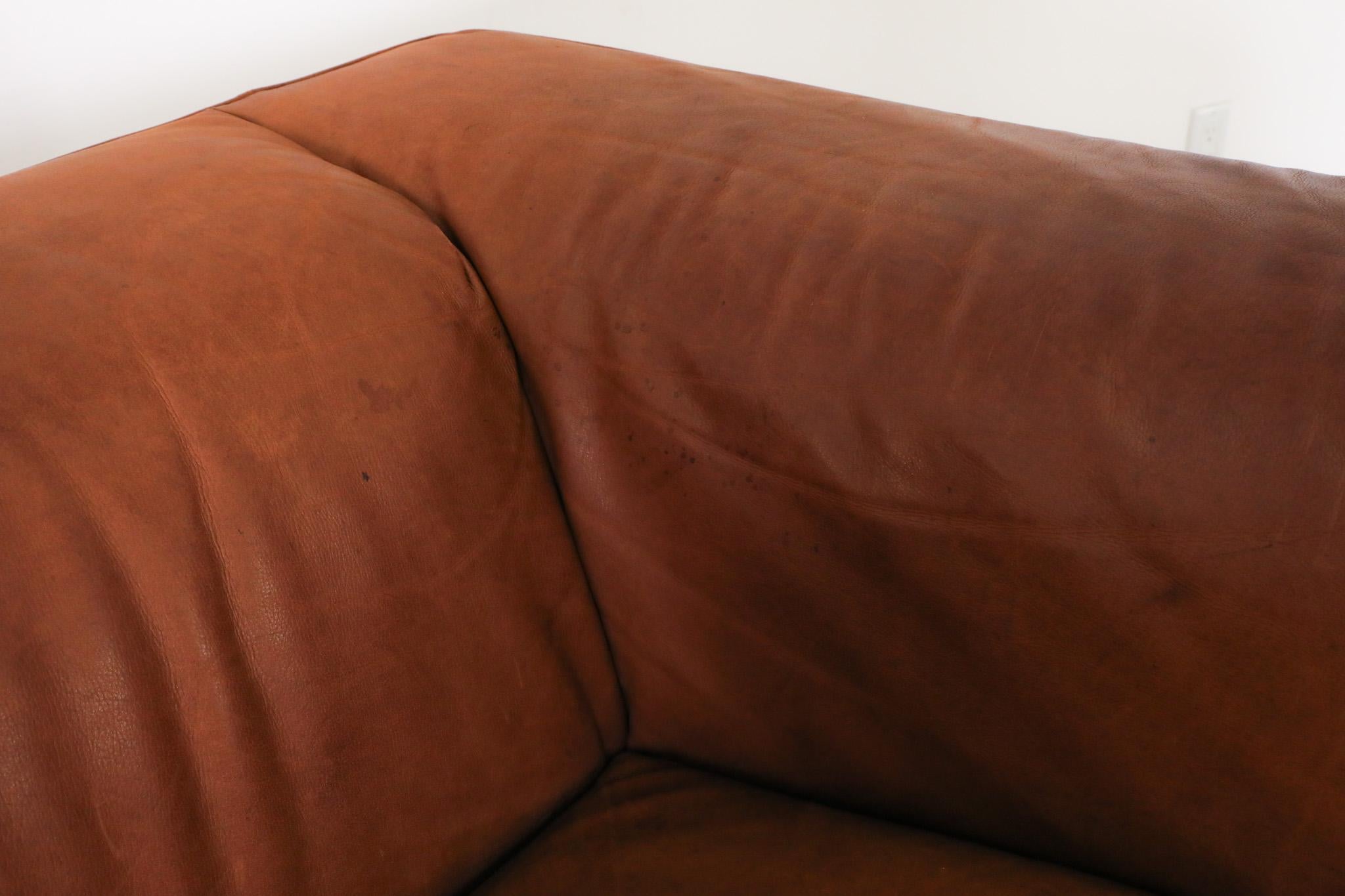 Gerard van den Berg Cognac Leather Soft Form Sofa with Aluminum Legs  For Sale 10