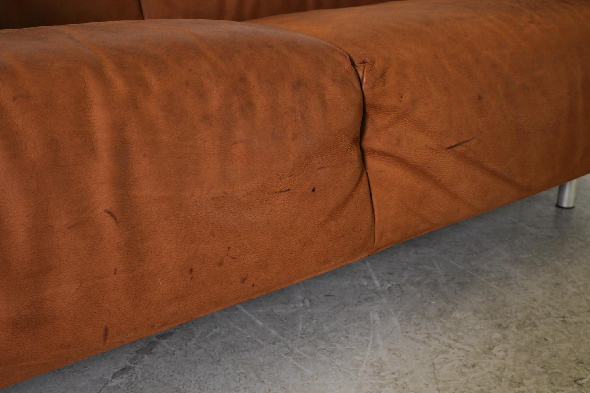 Gerard van den Berg Cognac Leather Soft Form Sofa with Aluminum Legs  For Sale 11
