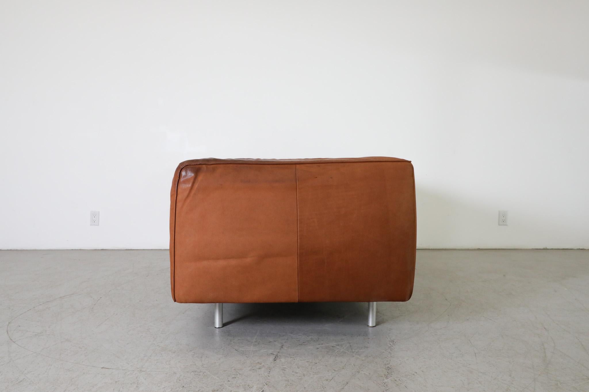 Dutch Gerard van den Berg Cognac Leather Soft Form Sofa with Aluminum Legs 