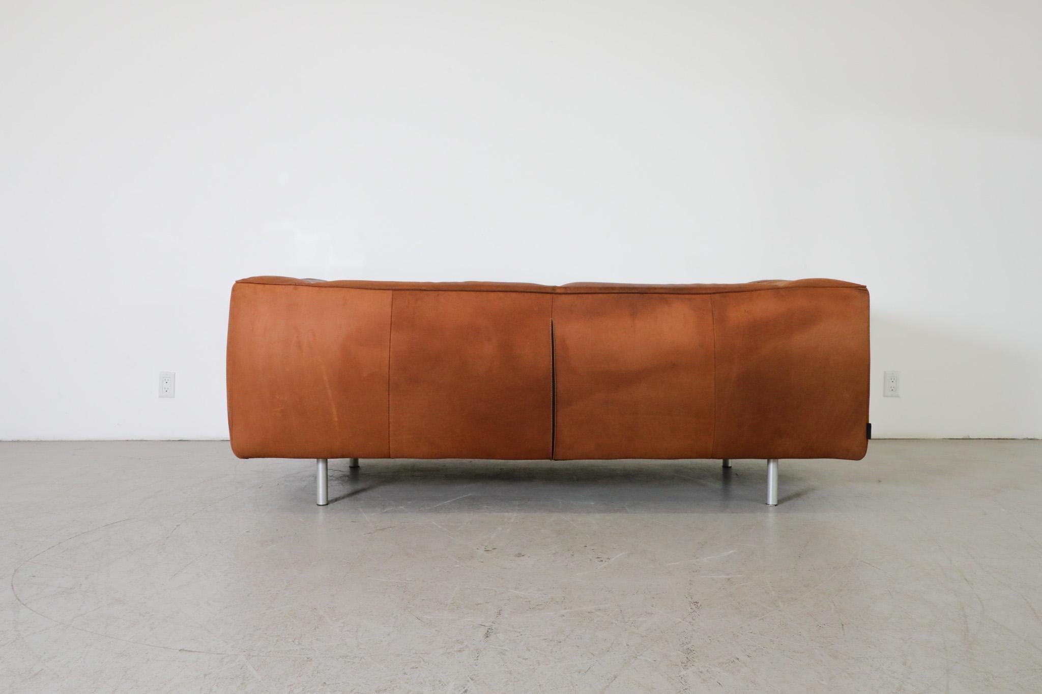 Gerard van den Berg Cognac Leather Soft Form Sofa with Aluminum Legs  For Sale 1