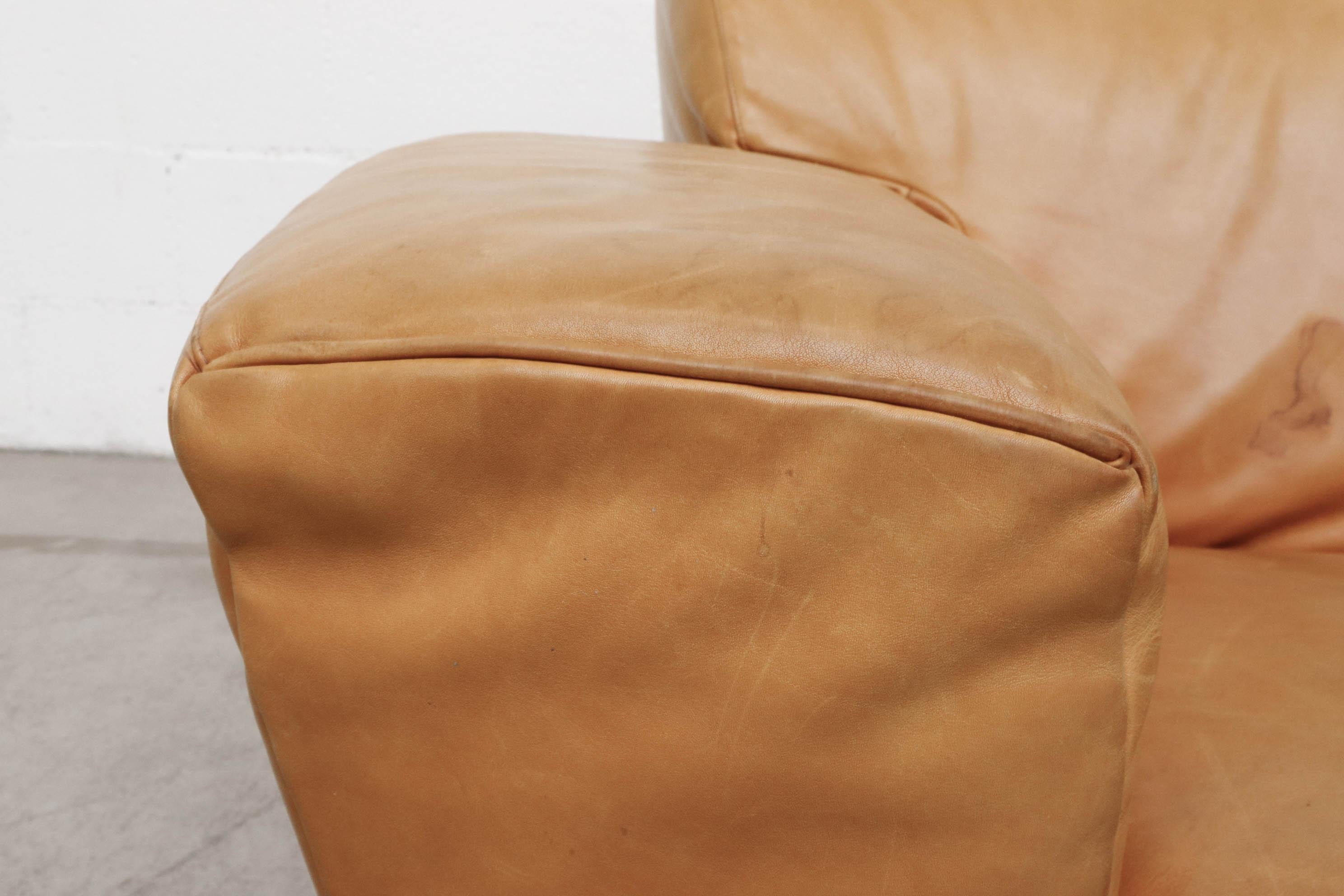 Gerard Van Den Berg 'Corvette' Sofa in Natural Tan Leather For Sale 1