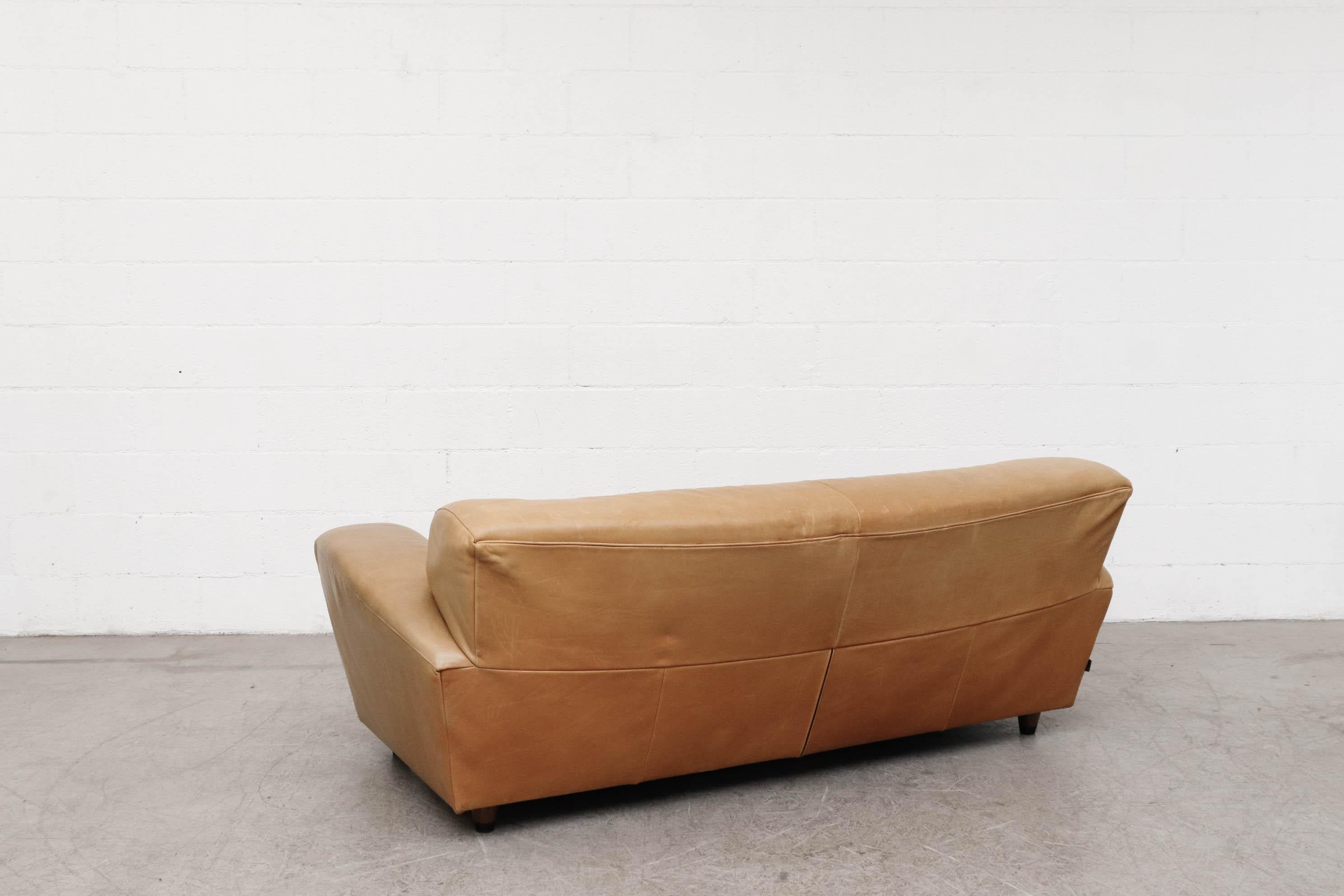 Mid-Century Modern Gerard Van Den Berg 'Corvette' Sofa in Natural Tan Leather For Sale