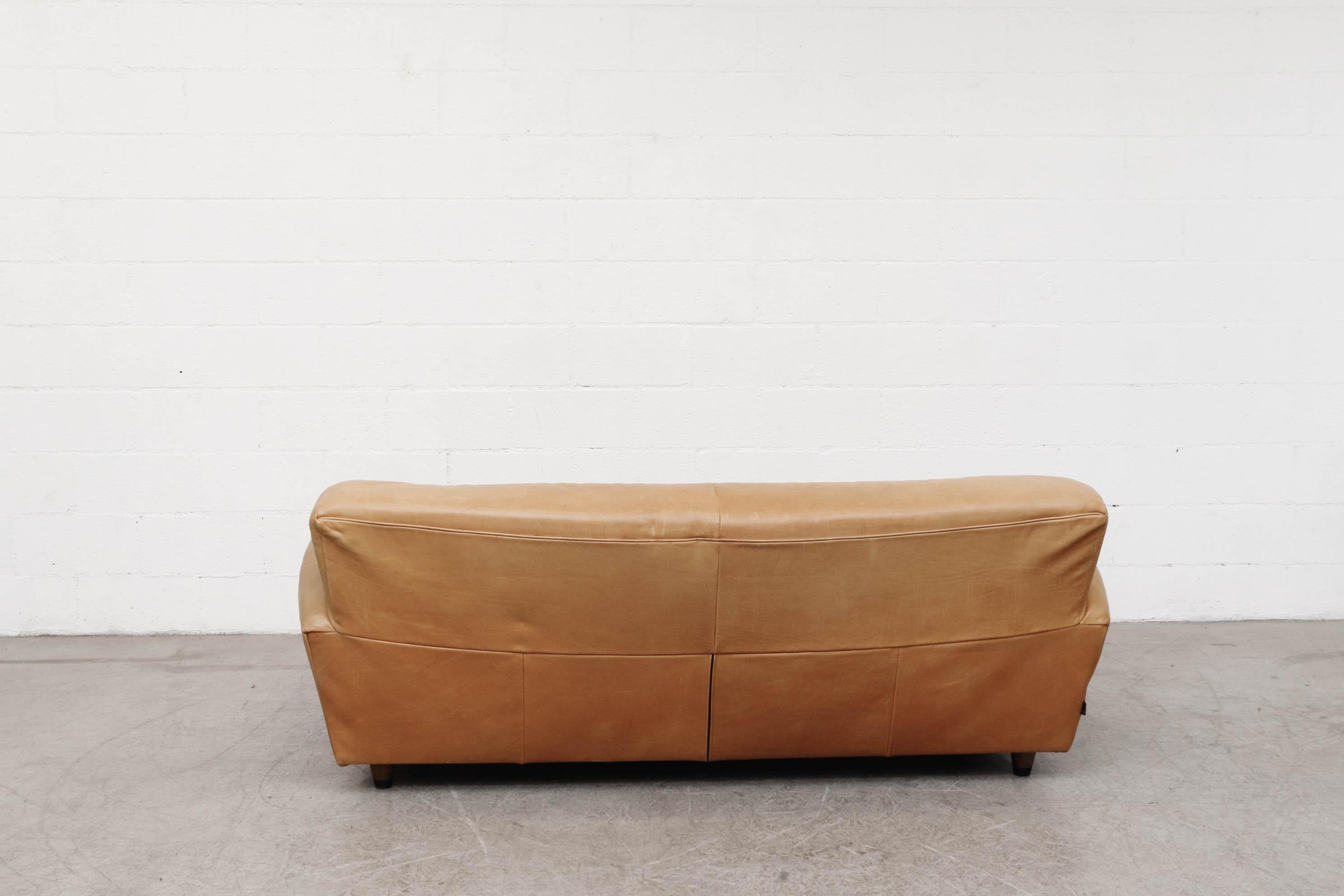 Dutch Gerard Van Den Berg 'Corvette' Sofa in Natural Tan Leather For Sale