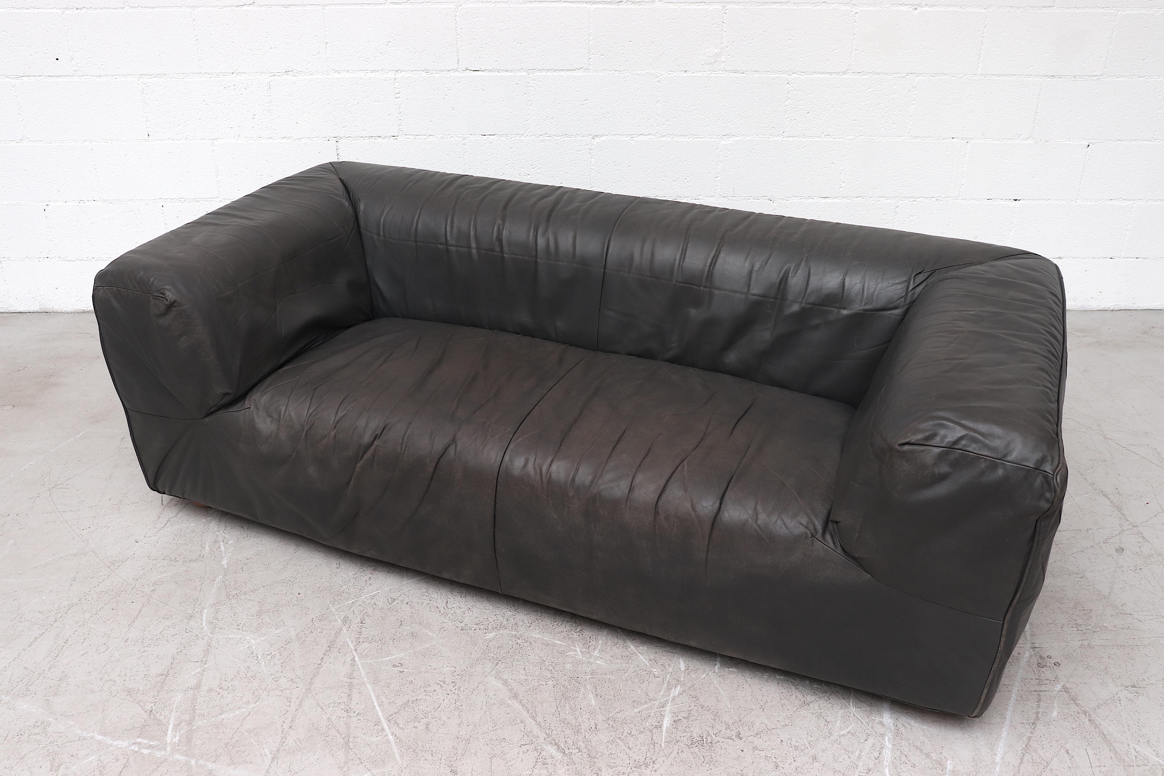 Dutch Gerard Van Den Berg Dark Grey Leather Sofa