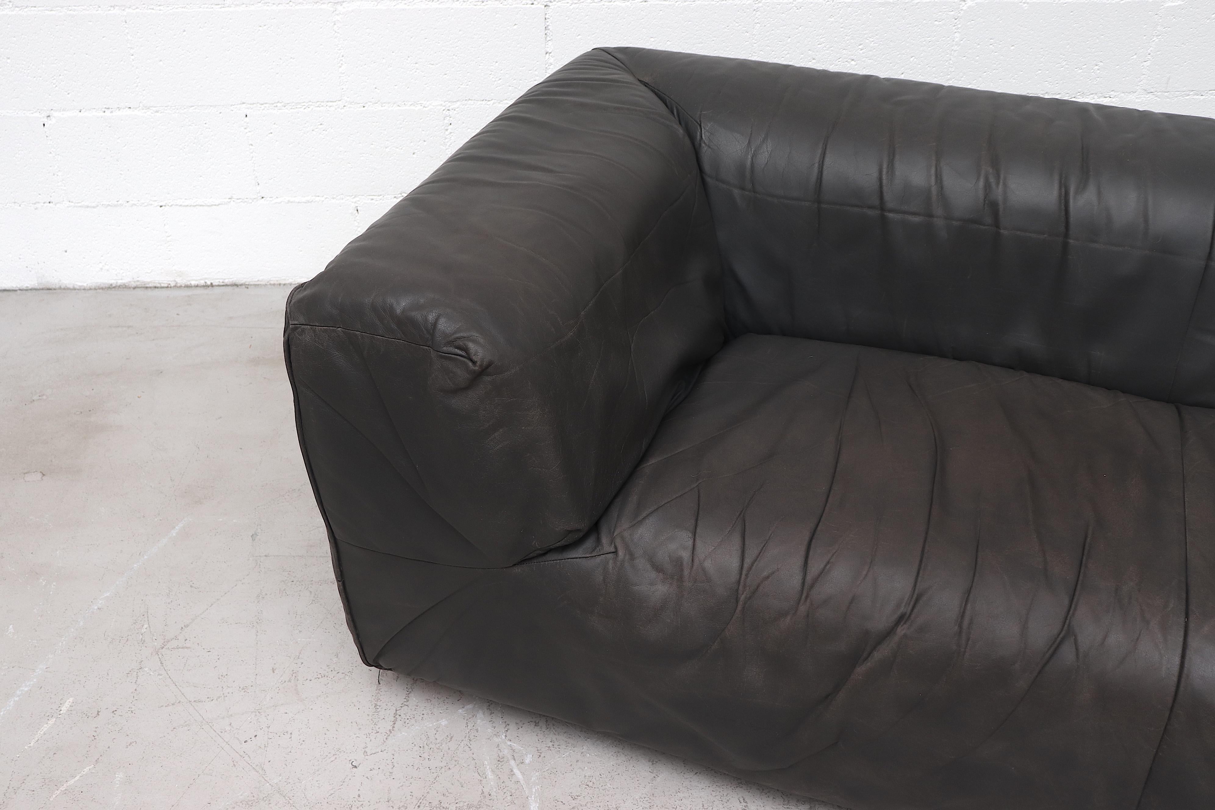 Gerard Van Den Berg Dark Grey Leather Sofa In Good Condition In Los Angeles, CA