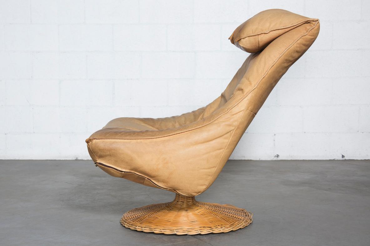 Mid-Century Modern Gerard Van Den Berg Delantra Leather and Rattan Lounge Chair