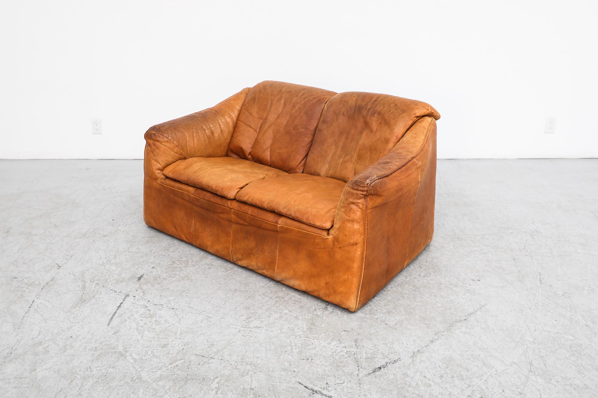 Mid-Century Modern Gerard van den Berg for Montis Cognac Leather Loveseat