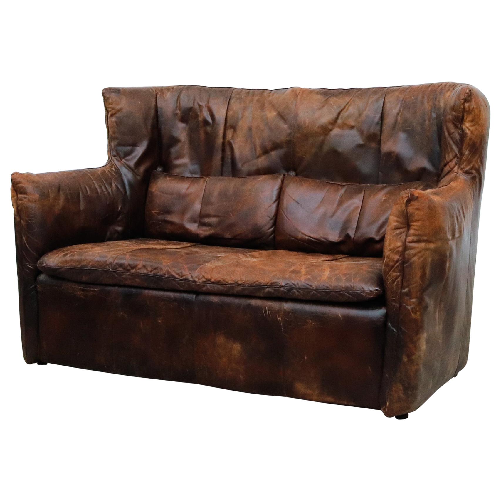 Gerard Van Den Berg High Back Leather Loveseat