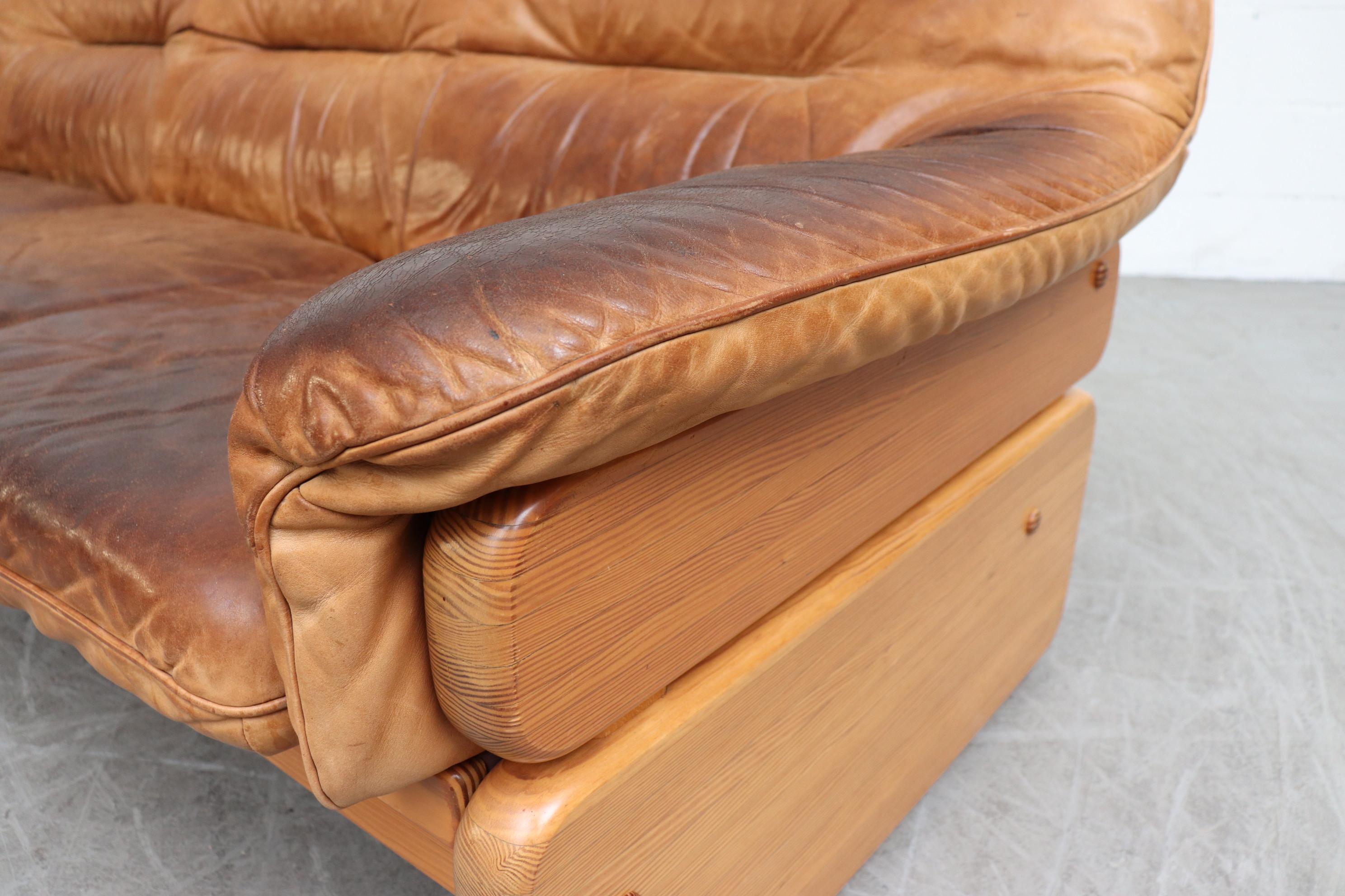 Gerard van den Berg Inspired Pine and Leather 3-Seat Sofa 4