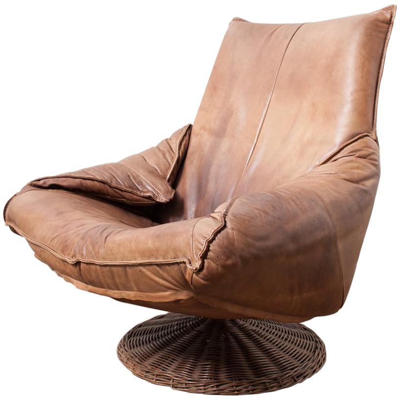 Gerard van den Berg Leather and Rattan Lounge Chair