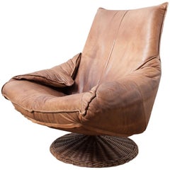 Gerard van den Berg Leather and Rattan Lounge Chair