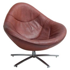 Gerard Van Den Berg Leather Swivel Tear Drop Shaped Lounge Chair