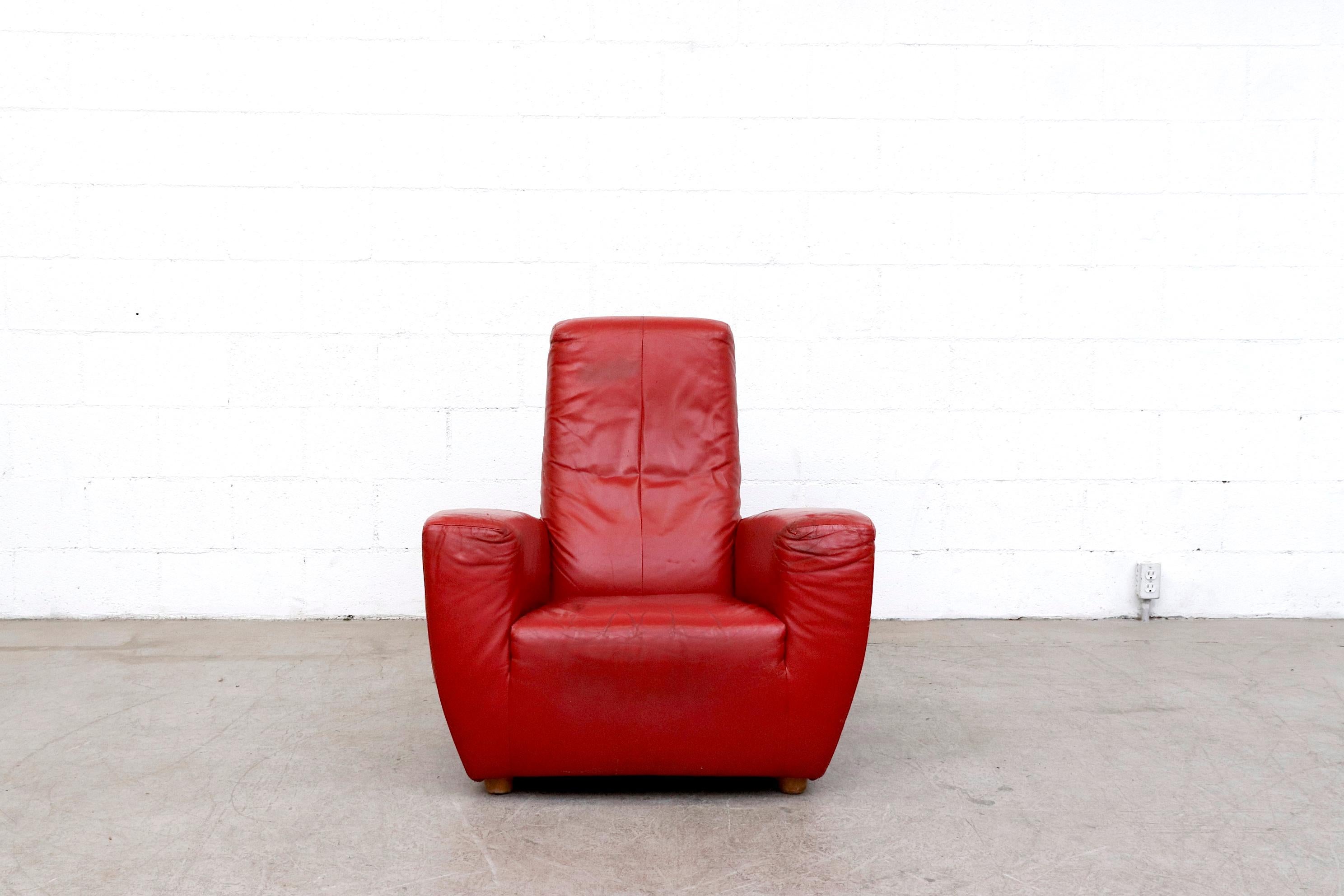 Gerard Van Den Berg Red Leather 'Longa' Lounge Chair For Sale 1