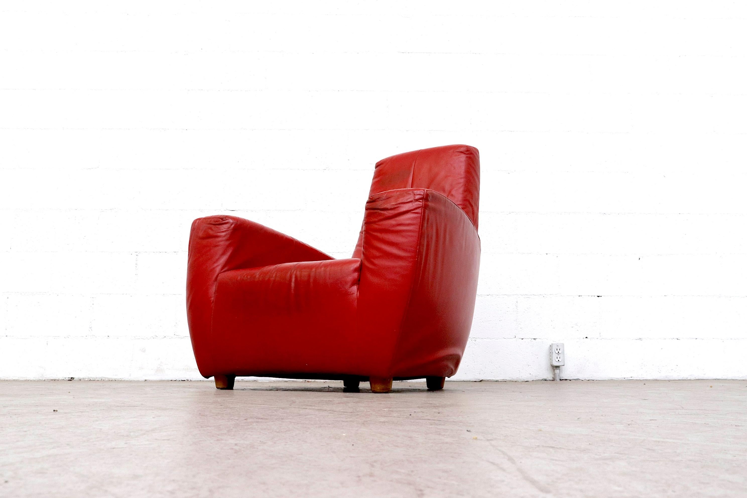 Gerard Van Den Berg Red Leather 'Longa' Lounge Chair For Sale 2