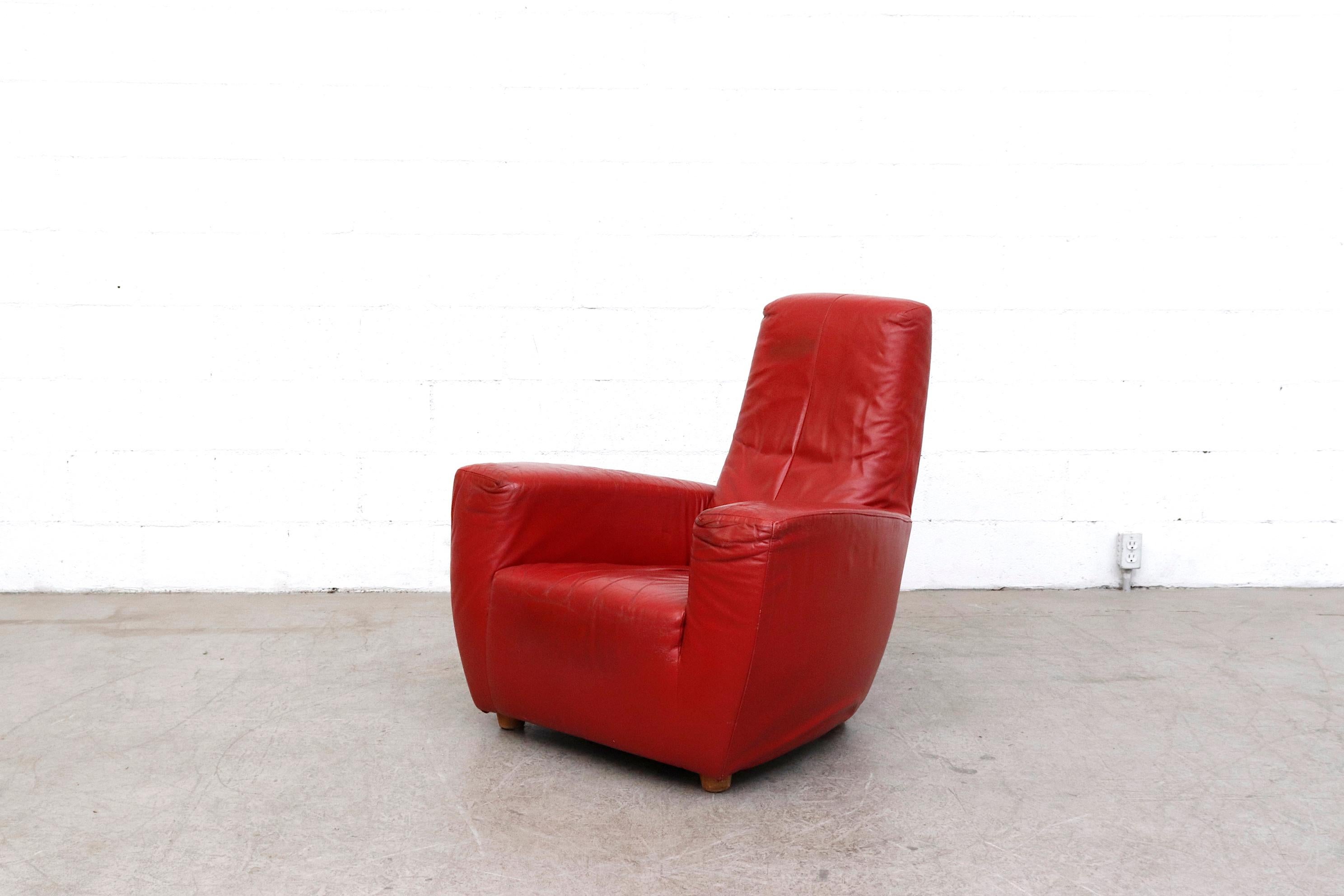 Mid-Century Modern Gerard Van Den Berg fauteuil de salononga en cuir rouge en vente