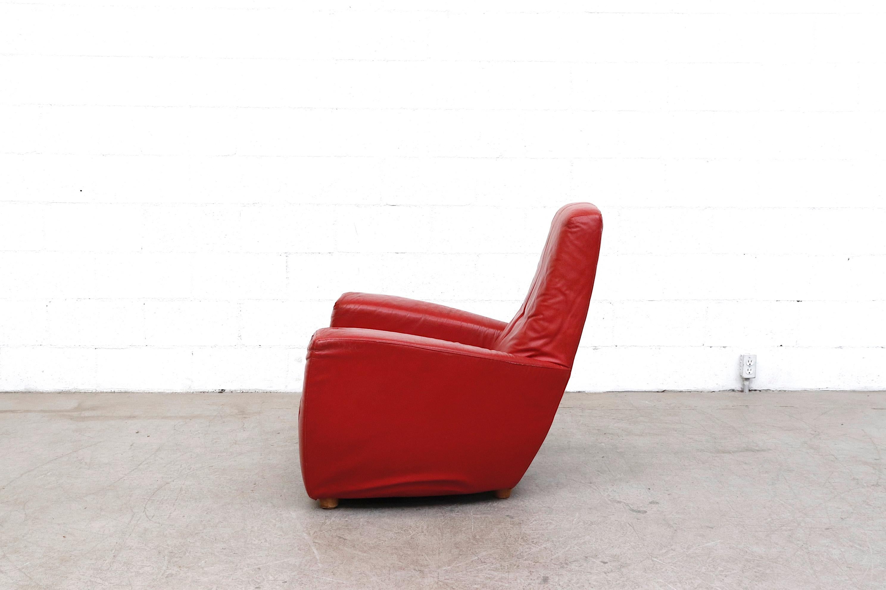 Néerlandais Gerard Van Den Berg fauteuil de salononga en cuir rouge en vente